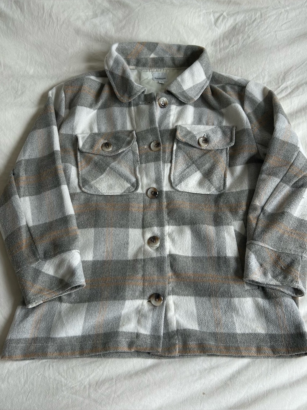 Kensie Medium Gray/White Plaid Fall Jacket
